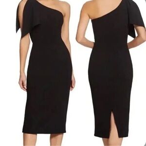 NWT Dress the Population Tiffany Black One-Shoulder Midi Dress. Size - Medium